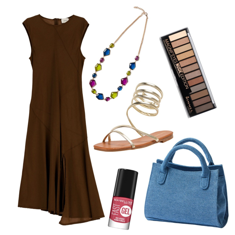 Outfit donna - Rientro dalle ferie. Stile Urban per Ufficio. Abbinamento con ombretti, smalti, borse a tracolla, sandali, vestiti lunghi, collane.