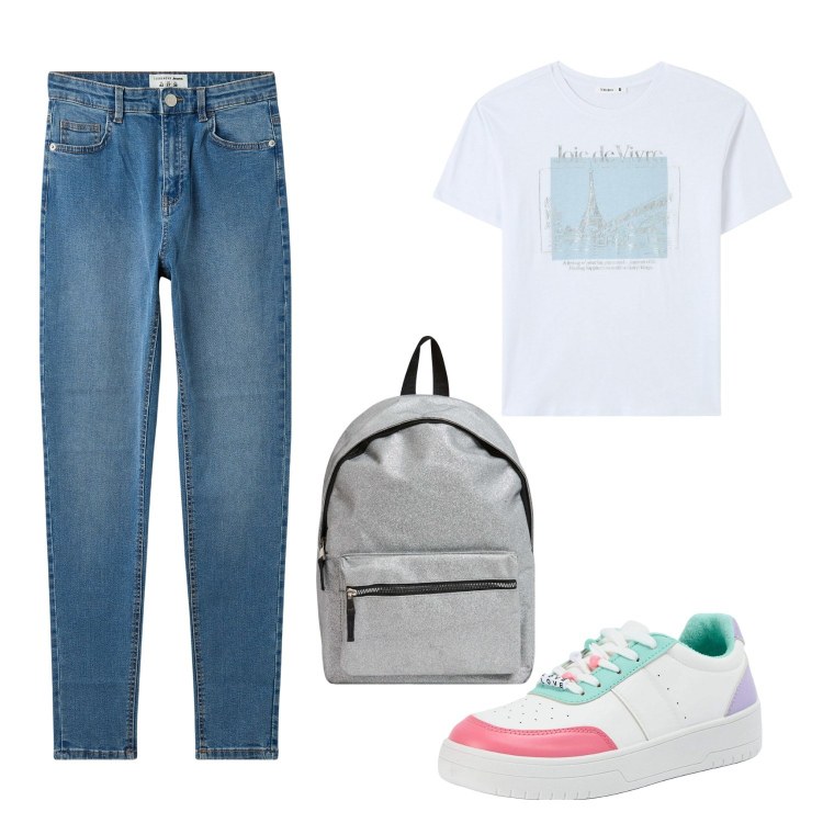 Outfit donna - Sui banchi di scuola. Stile Casual per Scuola/Università. Abbinamento con jeans skinny, sneakers, t-shirt, zaini.
