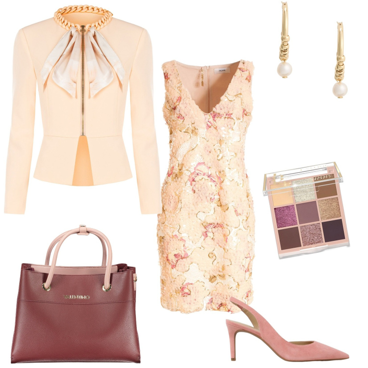 Outfit donna - Madrina al battesimo. Stile Chic per Cerimonia. Abbinamento con ombretti, blazer, vestiti a tubino, orecchini, scarpe col tacco, borse a spalla.