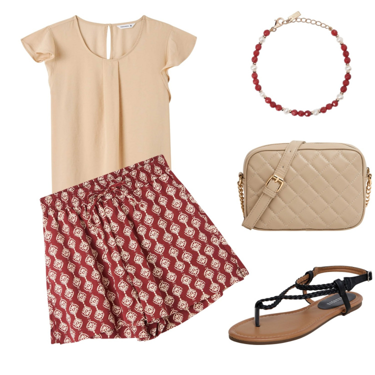 Outfit donna - Sul pontile. Abbinamento con bluse, shorts, ciabatte, borse a tracolla, braccialetti.