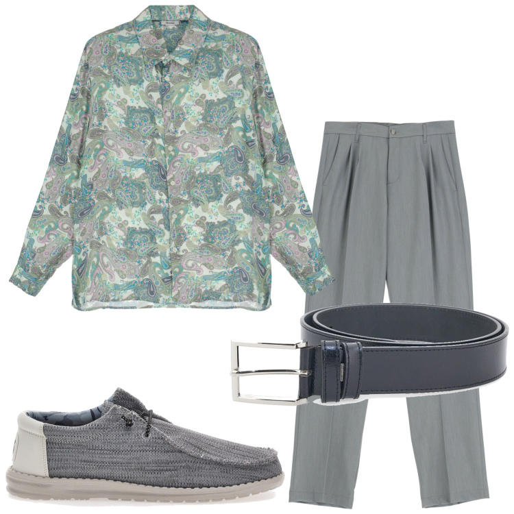 Outfit uomo - Aperitivo in centro. Stile Casual per Serata speciale. Abbinamento con camicie, pantaloni, scarpe stringate, cinture.