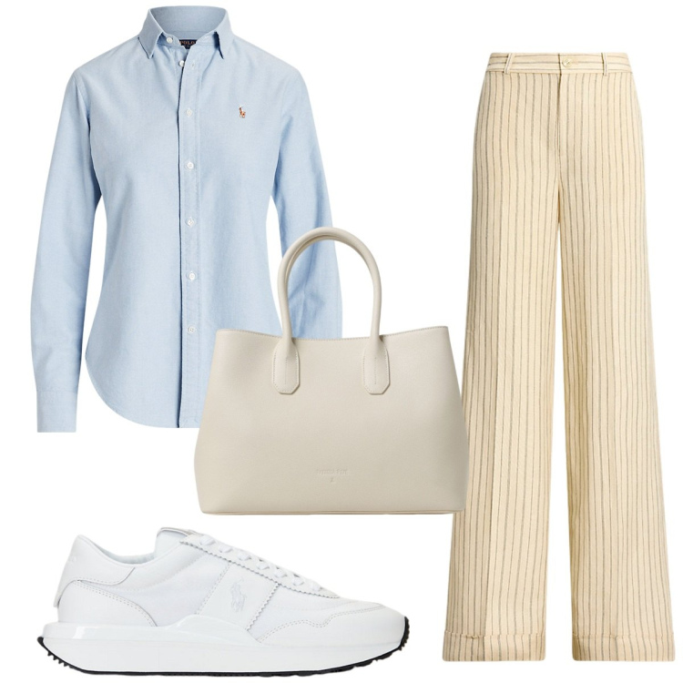 Outfit donna - Total look #1941677. Stile Casual chic per Ufficio. Abbinamento con camicie, sneakers, pantaloni, borse a mano.