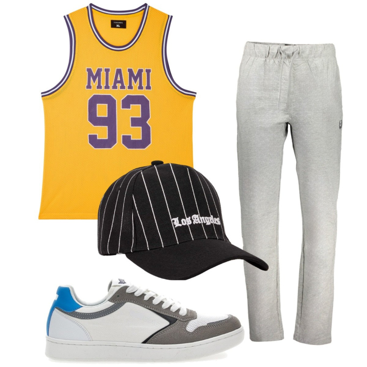 Outfit uomo - Total look #1941694. Stile Trendy per Tutti i giorni. Abbinamento con cappelli, canottiere, sneakers, pantaloni.