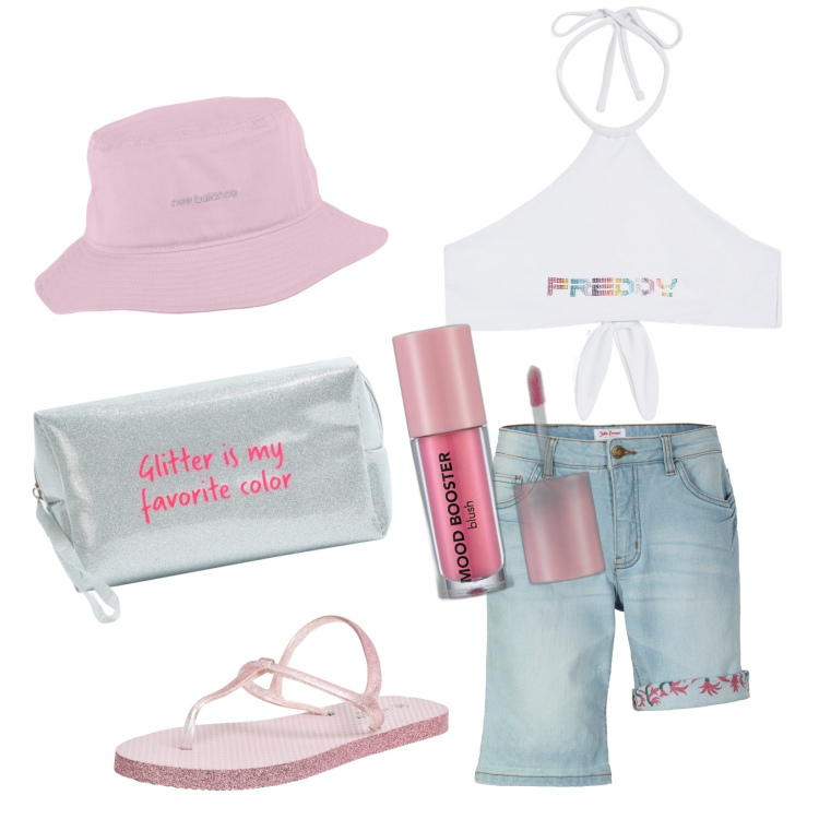Outfit donna - Total look #1941701. Stile Casual per Mare. Abbinamento con bermuda, blush, sandali, valigie, cappelli, bikini.