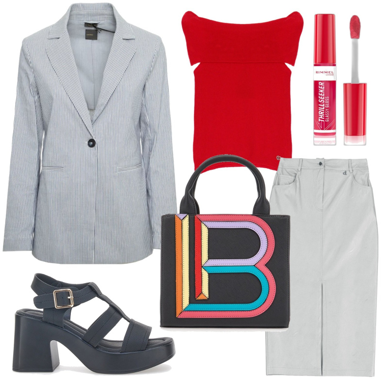Outfit donna - La borsa Moi. Stile Urban per Ufficio. look ideale per Petite. Abbinamento con gloss, top, gonne longuette, sandali col tacco, borse a mano, blazer.