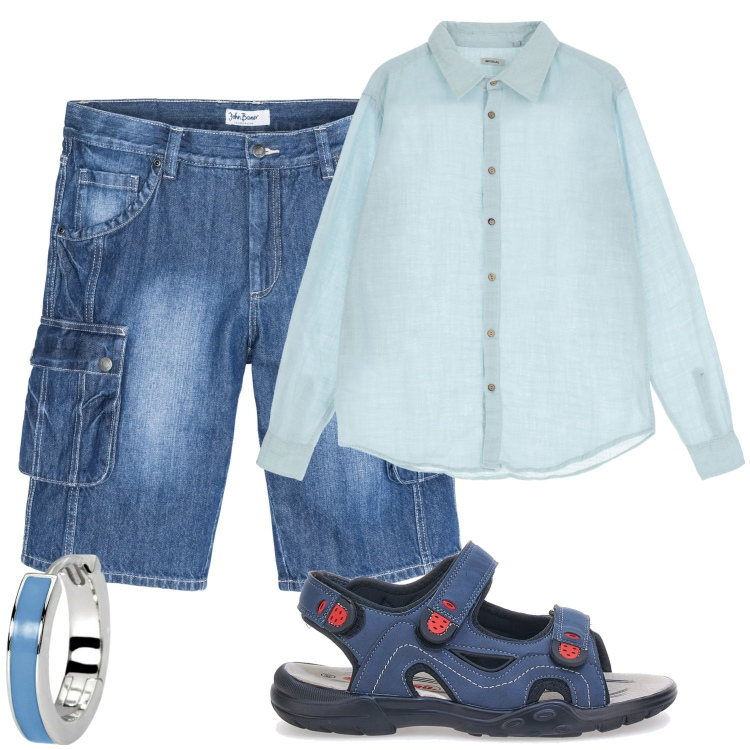 Outfit uomo - August nights. Stile Casual per Mare. Abbinamento con bermuda, orecchini, camicie, sandali.
