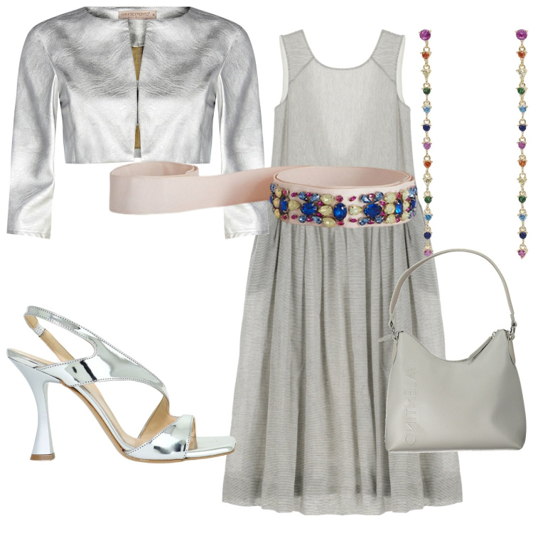 Outfit donna - Total look #1941830. Stile Chic per Serata fuori. Abbinamento con orecchini, bolero, vestiti lunghi, sandali in pelle, borse a spalla, cinture.