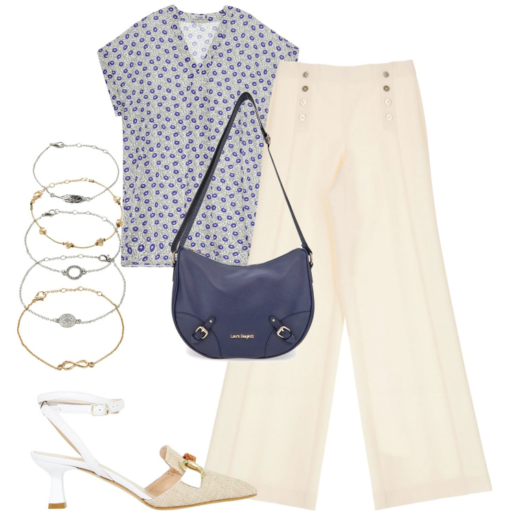 Outfit donna - City. Stile Urban per Tutti i giorni. Abbinamento con braccialetti con ciondoli, pantaloni, vestiti corti, sandali col tacco, borse a tracolla.
