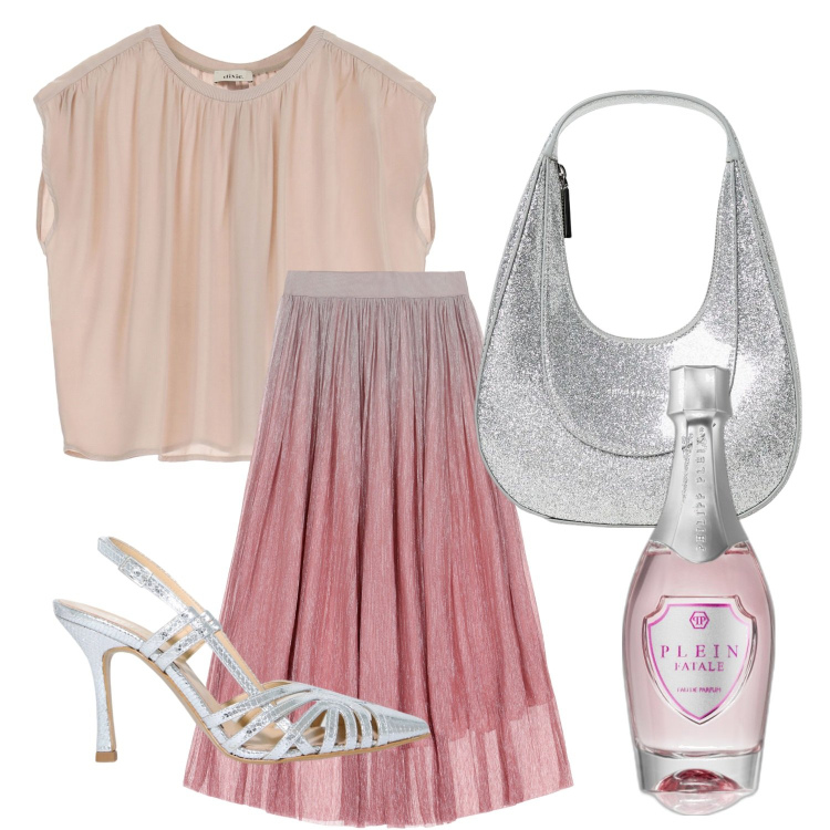 Outfit donna - Everybody loves diamonds. Stile Glamour per Serata fuori. Abbinamento con profumi, gonne lunghe, top, sandali in pelle, borse a spalla.