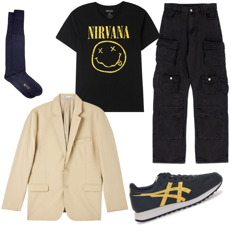 Outfit uomo - I cargo neri. Stile Casual per Tutti i giorni. Abbinamento con giacche, t-shirt, pantaloni cargo, sneakers, calzini.