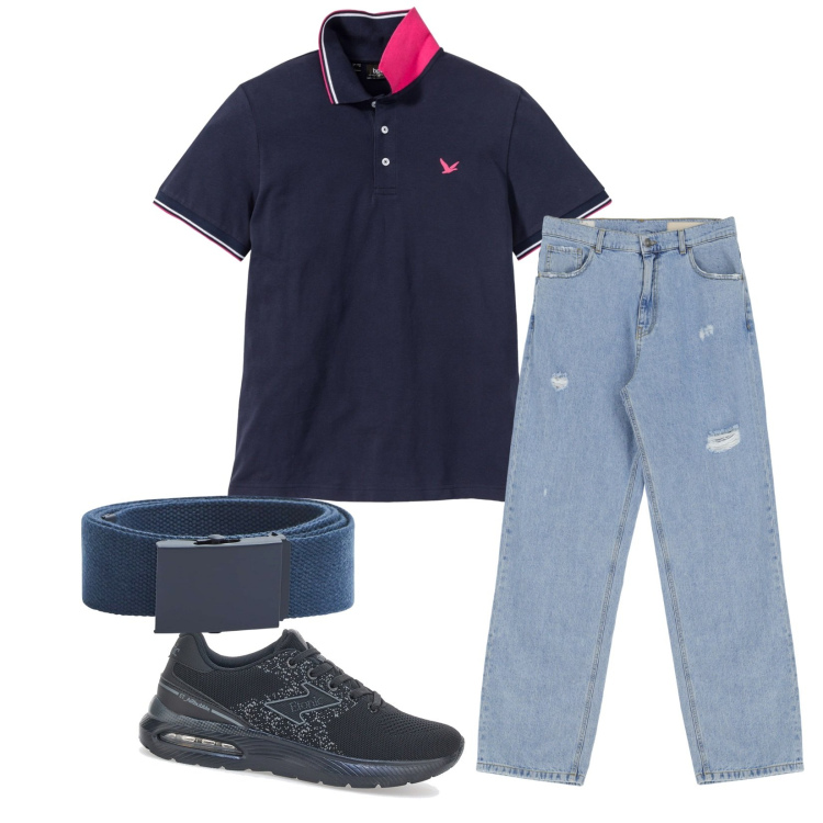 Outfit uomo - La polo trendy. Stile Casual per Tutti i giorni. Abbinamento con polo, cinture, jeans dritti, sneakers.