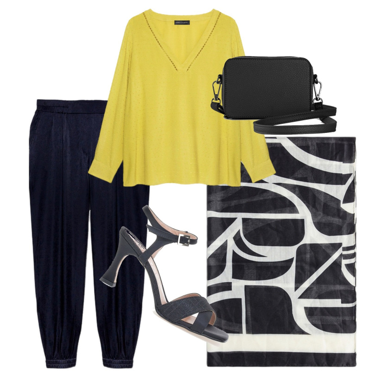 Outfit donna - Sera d\'estate!!!. Stile Boho per Serata fuori. Abbinamento con borse a tracolla, sandali col tacco, bluse, pantaloni cargo, foulard.