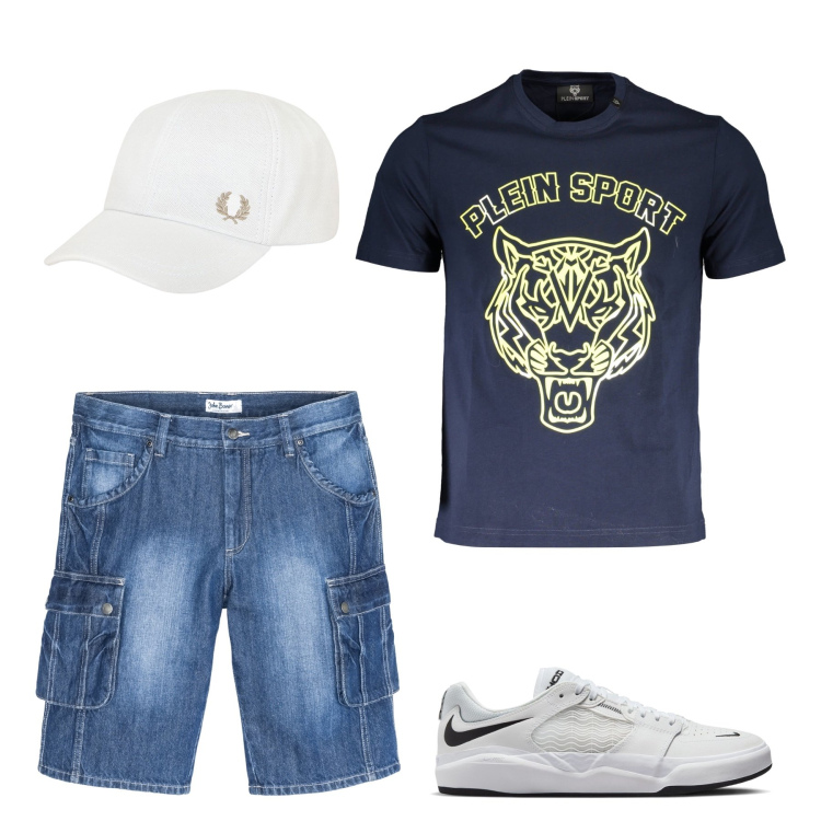 Outfit uomo - Bermuda cargo. Stile Trendy per Tutti i giorni. Abbinamento con bermuda, t-shirt, cappelli, sneakers.