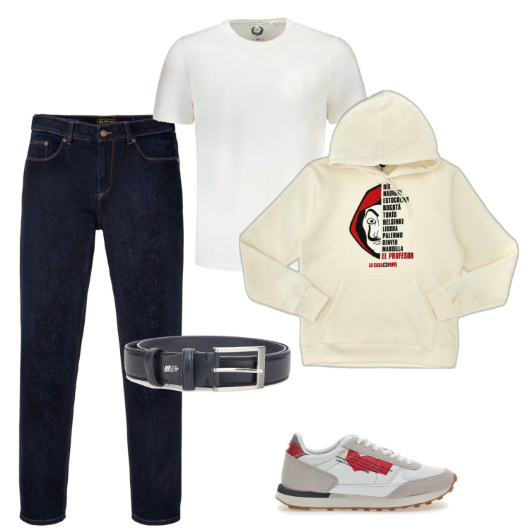 Outfit uomo - La felpa per la sera. Stile Urban per Tutti i giorni. Abbinamento con jeans dritti, t-shirt, cinture, sneakers, felpe con cappuccio.