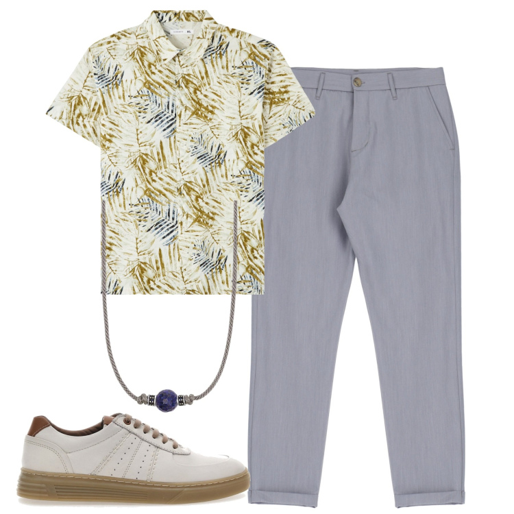 Outfit uomo - Total look #1942155. Stile Urban per Tutti i giorni. Abbinamento con camicie a manica corta, collane, jeans slim fit, scarpe stringate.