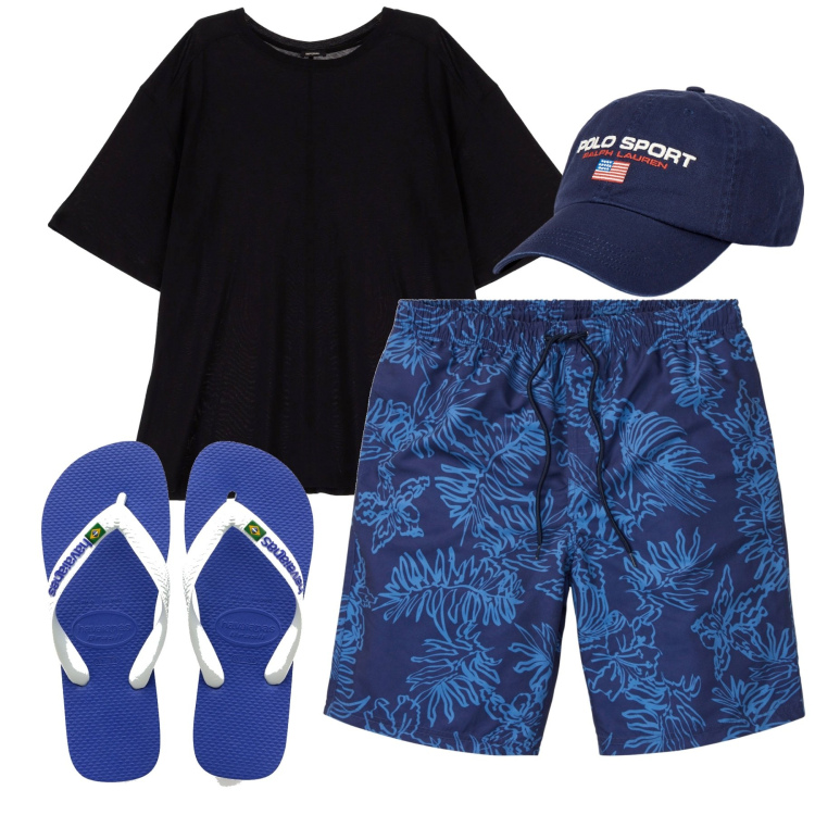 Outfit uomo - Total look #1942175. Stile Casual per Tutti i giorni. Abbinamento con pantaloni corti, t-shirt, berretti, sandali.