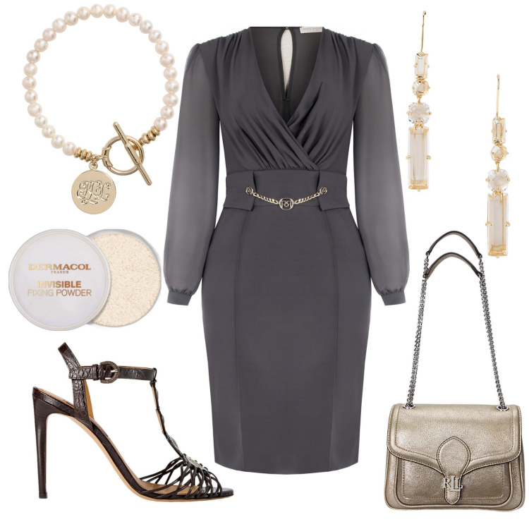 Outfit donna - Total look #1942189. Stile Chic per Serata fuori. Abbinamento con ciprie, vestiti a tubino, orecchini, sandali col tacco, borse a spalla, braccialetti.