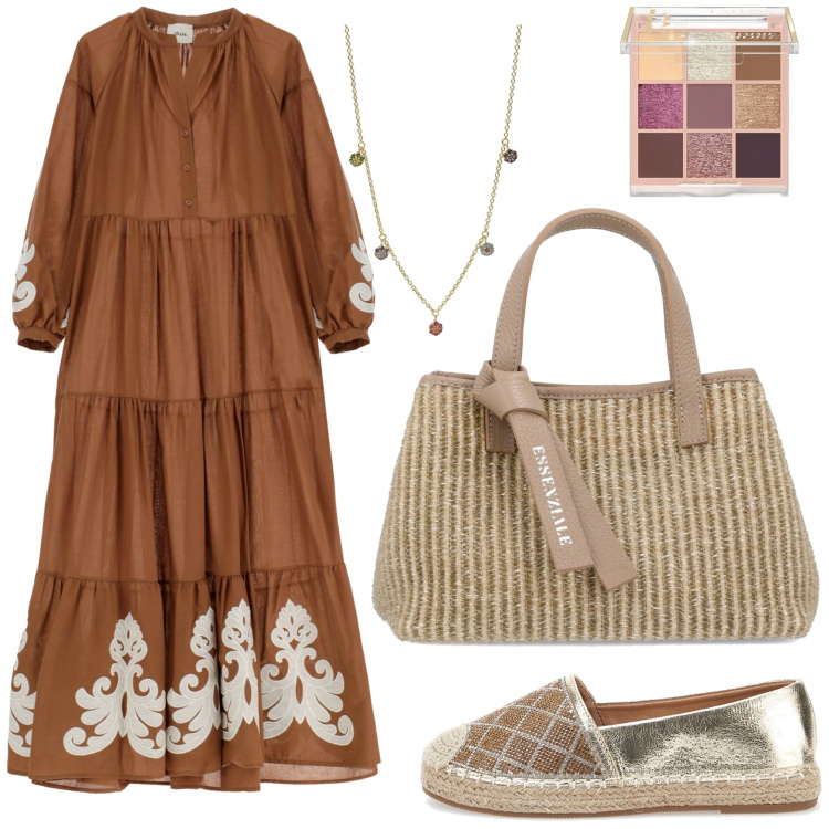 Outfit donna - Boho chic per l\'estate. Stile Boho per Tutti i giorni. Abbinamento con ombretti, ciondoli, vestiti lunghi, espadrillas, borse a mano.