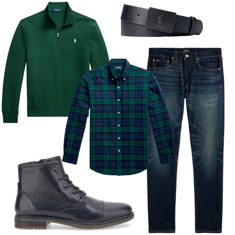 Outfit uomo - Maglione zip. Stile Casual per Tutti i giorni. Abbinamento con jeans, cinture, camicie, pullovers, stivali e stivaletti.