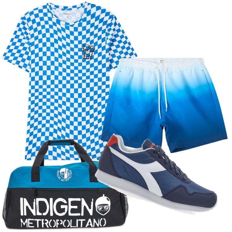 Outfit uomo - Optical. Stile Trendy per Sport. Abbinamento con costumi, t-shirt, borse sportive, sneakers.