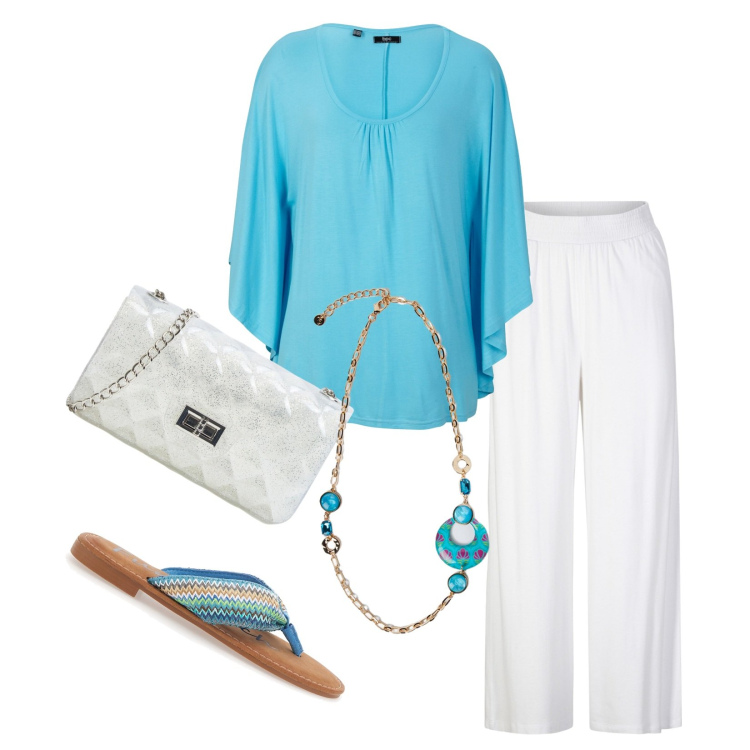 Outfit donna - Urlaubstage!!!. Stile Minimal per Mare. Abbinamento con pantaloni, maglieria, borse a tracolla, ciondoli, ciabatte.