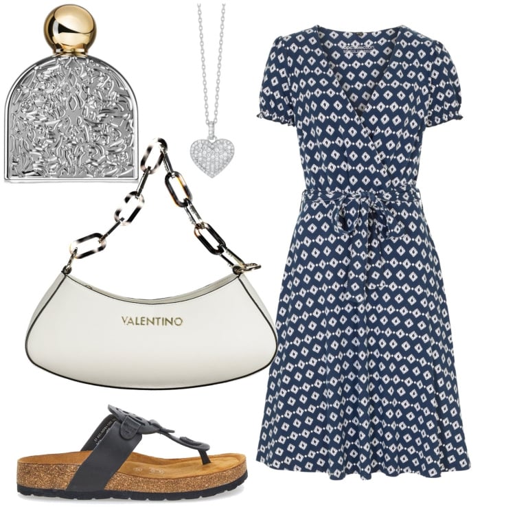Outfit donna - Total look #1942457. Stile Casual per Tutti i giorni. Abbinamento con vestiti, profumi, collane, infradito, borse a spalla.