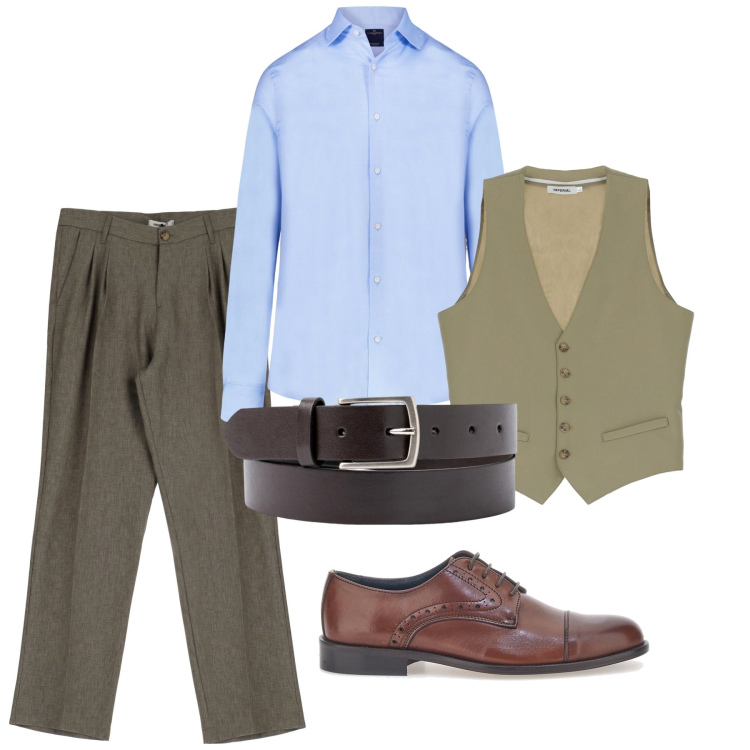 Outfit uomo - Icona gilet. Stile Trendy per Serata speciale. Abbinamento con pantaloni, gilet, camicie, scarpe stringate, cinture.