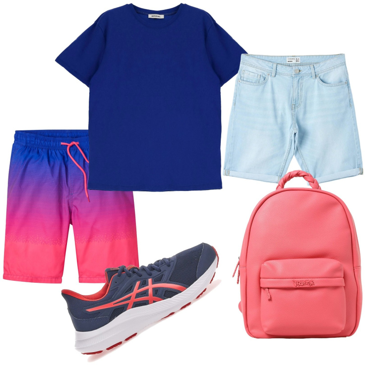 Outfit uomo - Ci vediamo al mare. Stile Casual per Mare. Abbinamento con costumi, bermuda, t-shirt, borse sportive, sneakers.
