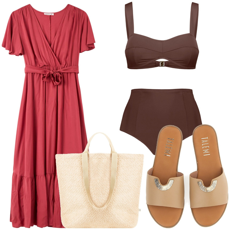 Outfit donna - Total look #1942531. Stile Etnico per Mare. Abbinamento con vestiti lunghi, borse tote, bikini, ciabatte.