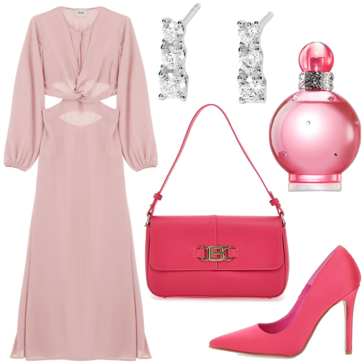 Outfit donna - Total look #1942539. Stile Chic per Cerimonia. Abbinamento con profumi, orecchini, vestiti, borse a spalla, décolleté.
