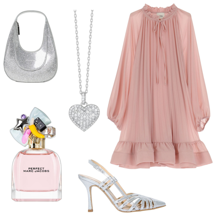 Outfit donna - Cerimonia d\'estate. Stile Chic per Cerimonia. Abbinamento con profumi, collane, vestiti corti, sandali in pelle, borse a spalla.