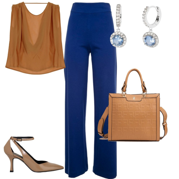Outfit donna - Bella di giorno. Stile Bon Ton per Tutti i giorni. Abbinamento con orecchini, borse tote, décolleté, bluse, pantaloni.
