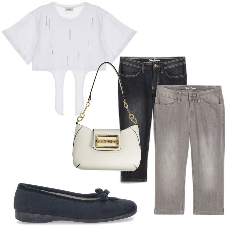 Outfit donna - Total look #1942682. Stile Trendy per Tutti i giorni. Abbinamento con jeans, t-shirt, pantofole, borse a spalla.