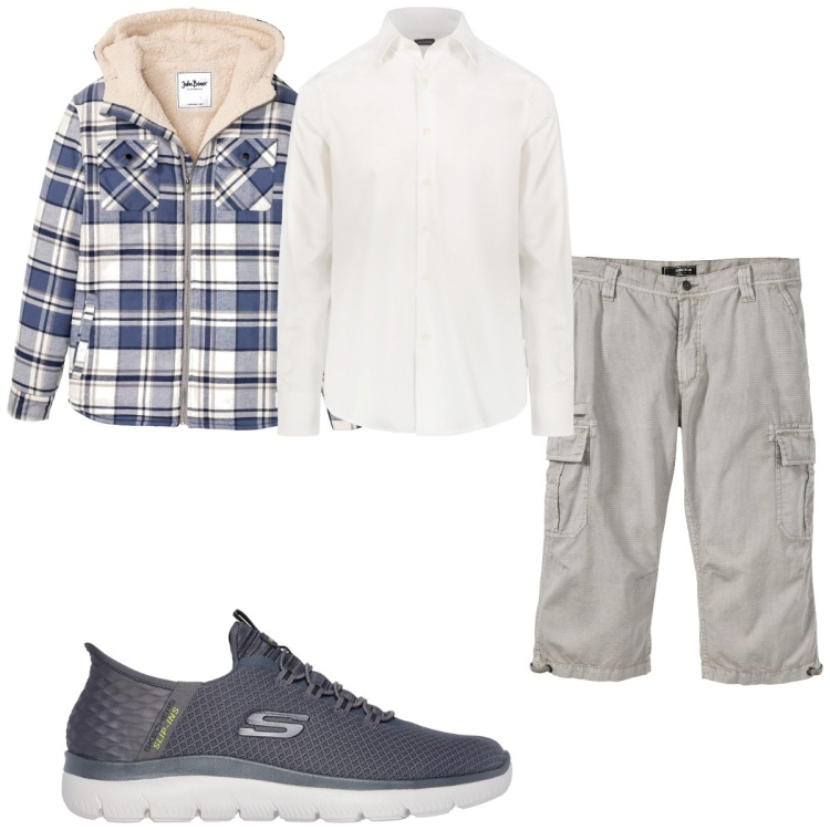 Outfit uomo - Total look #1942709. Stile Trendy per Tutti i giorni. Abbinamento con bermuda, cappotti, camicie, sneakers.