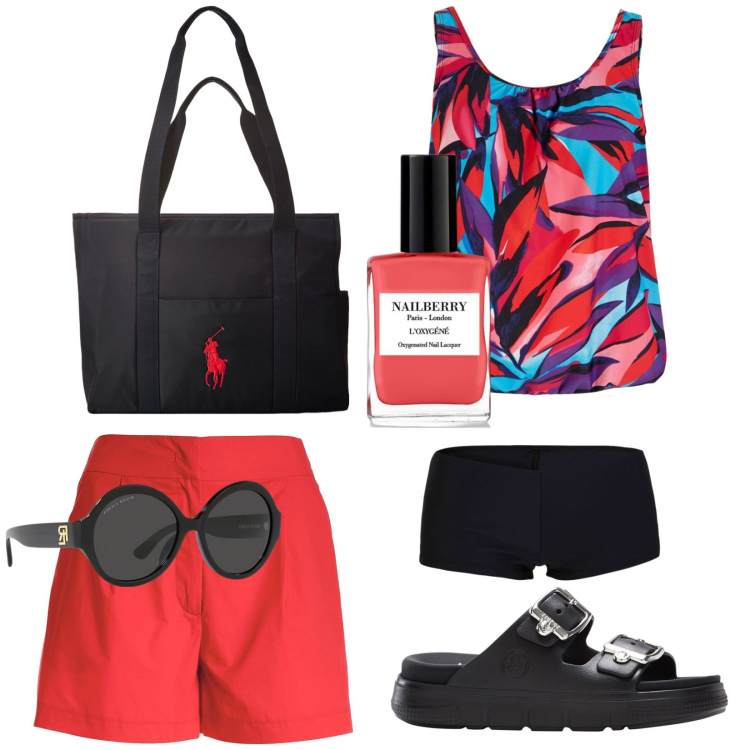 Outfit donna - Io e il mare. Stile Casual per Mare. Abbinamento con ciabatte, costumi interi, smalti, pantaloni corti, occhiali da sole, borse tote.