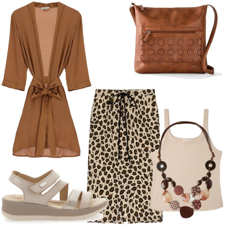 Outfit donna - Pantalone fresco maculato. Stile Bon Ton per Tutti i giorni. Abbinamento con borse a tracolla, top, gonne longuette, cardigans, sandali, collane.