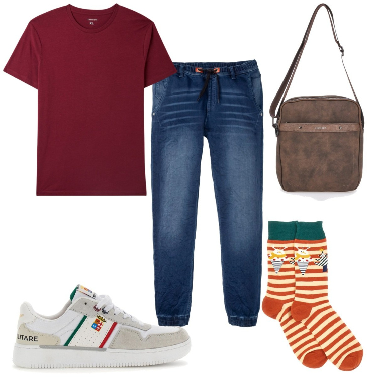 Outfit uomo - Total look #1942931. Stile Trendy per Tutti i giorni. Abbinamento con jeans dritti, t-shirt, portafogli, sneakers, calzini.