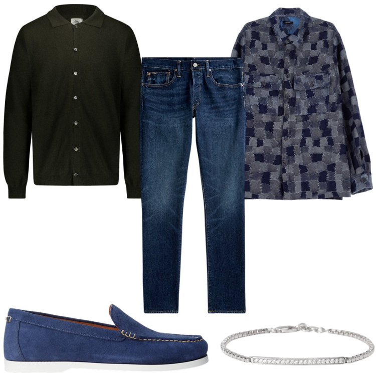 Outfit uomo - Total look #1942932. Stile Casual per Tutti i giorni. Abbinamento con braccialetti, camicie, scarpe stringate, jeans, polo.