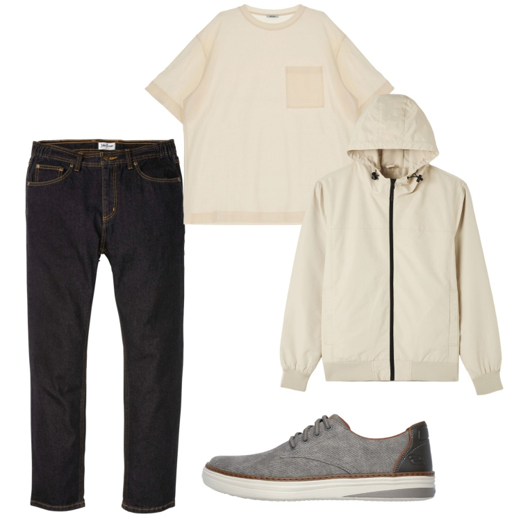 Outfit uomo - Avorio e carbone. Stile Urban per Tutti i giorni. Abbinamento con jeans dritti, giacche, t-shirt, sneakers.