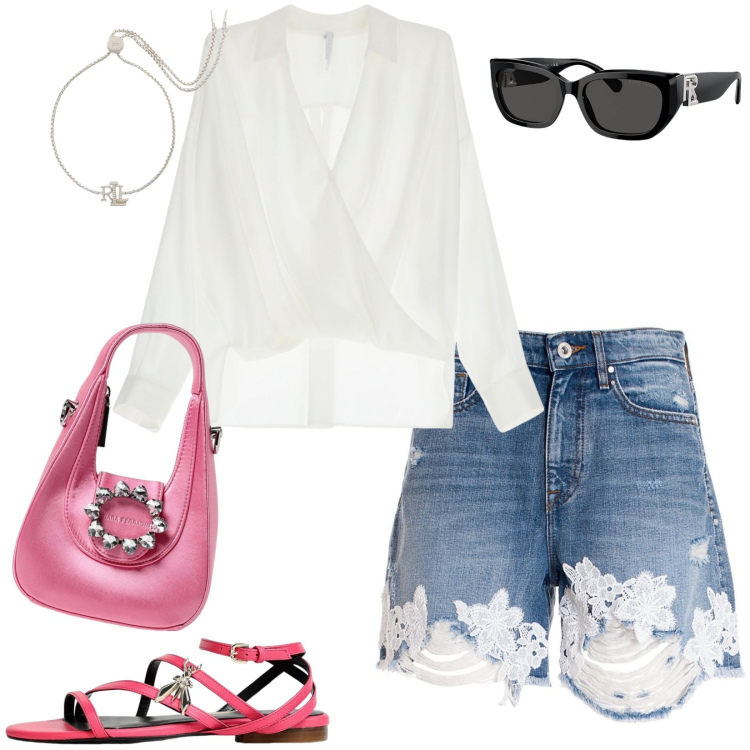 Outfit donna - sirinaray. Stile Trendy per Tutti i giorni. Abbinamento con pantaloni corti, camicie, occhiali da sole, braccialetti, sandali in pelle, borse a mano.