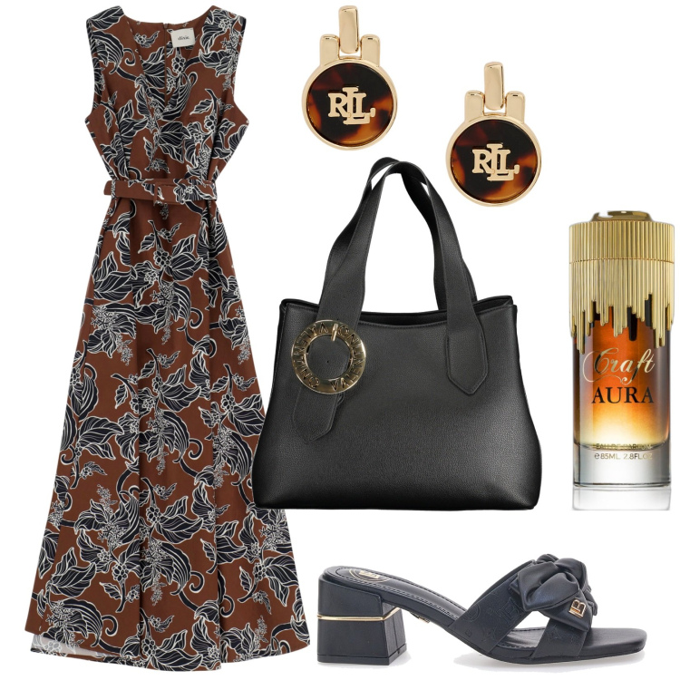 Outfit donna - Total look #1942975. Stile Etnico per Tutti i giorni. Abbinamento con profumi, vestiti lunghi, orecchini, borse a spalla, ciabatte.