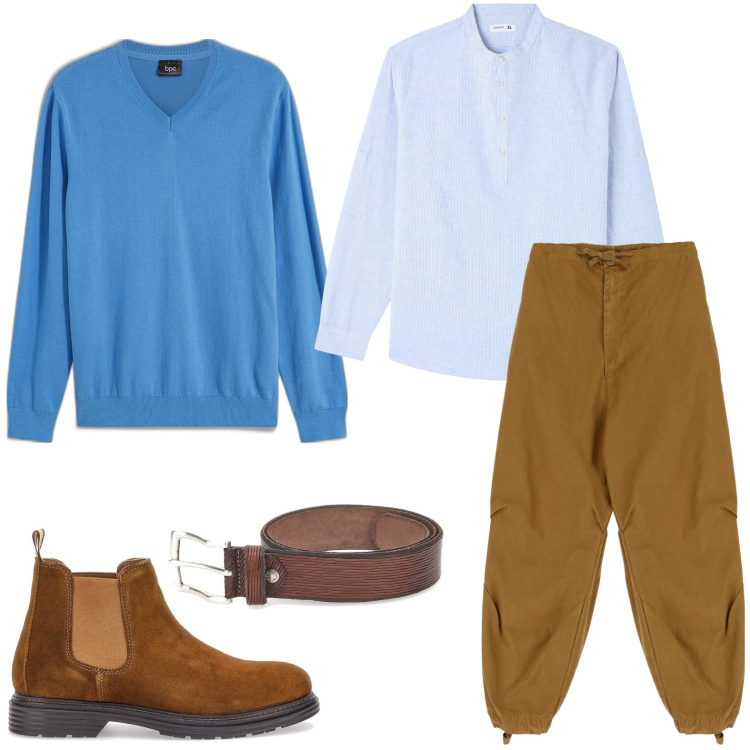 Outfit uomo - Dinamico con i cargo. Stile Urban per Tutti i giorni. Abbinamento con maglieria, camicie, pantaloni, cinture, stivali e stivaletti.