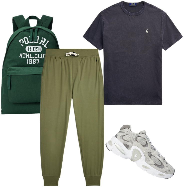 Outfit uomo - Vado in palestra. Stile Casual per Sport. Abbinamento con t-shirt, sneakers, borse sportive, pantaloni.
