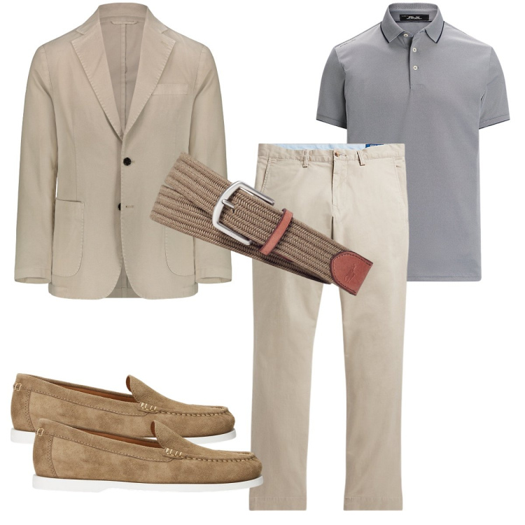Outfit uomo - Il completo di fine agosto. Stile Business/Elegante per Cerimonia. Abbinamento con pantaloni, polo, cinture, scarpe stringate, giacche.