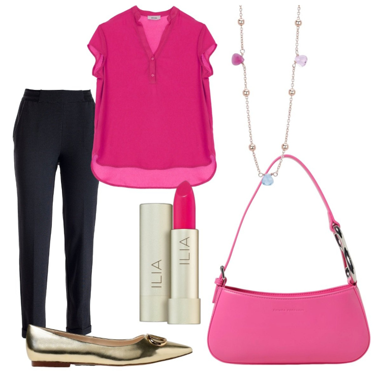 Outfit donna - La mia borsa preferita per l\'estate. Stile Casual chic per Tutti i giorni. Abbinamento con rossetti, collane, pantaloni chino, bluse, ballerine, borse a spalla.