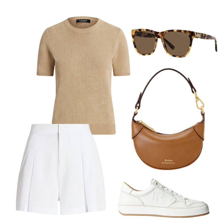 Outfit donna - Total look #1943101. Stile Sporty chic per Mare. Abbinamento con portafogli, minigonne, maglieria, occhiali da sole, sneakers.