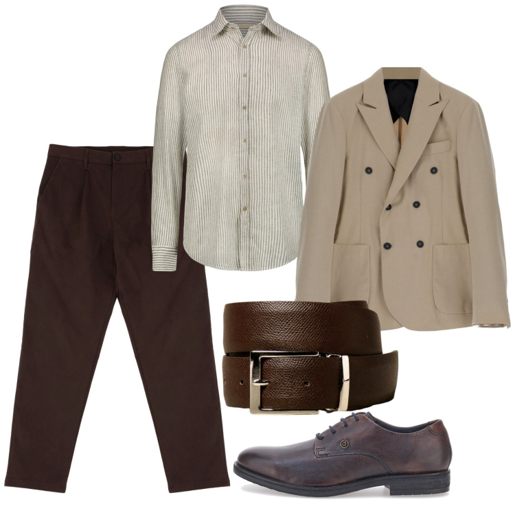 Outfit uomo - Caffè. Stile Trendy per Serata speciale. Abbinamento con giacche, pantaloni chino, scarpe stringate, cinture, camicie.