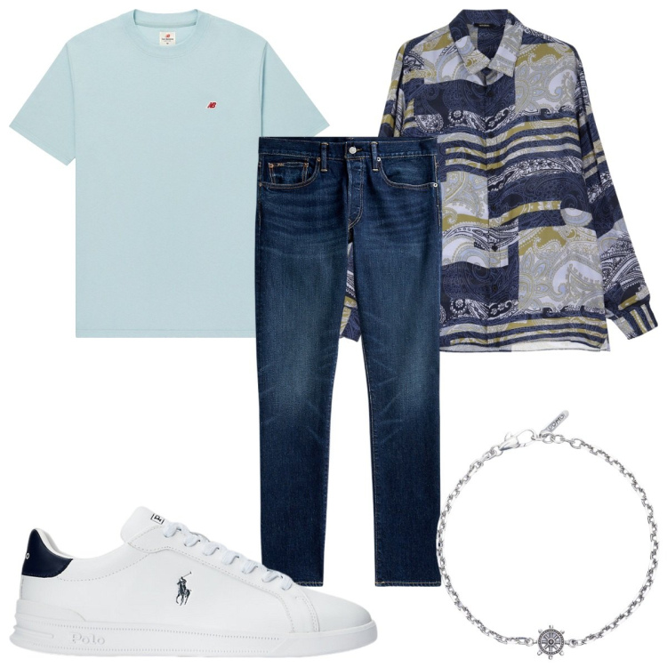 Outfit uomo - Total look #1943158. Stile Trendy per Tutti i giorni. Abbinamento con braccialetti, t-shirt, camicie, sneakers, jeans.