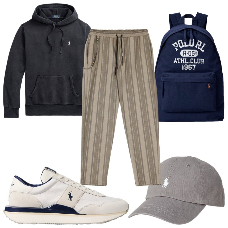 Outfit uomo - Total look #1943162. Stile Trendy per Tutti i giorni. Abbinamento con pantaloni, cappelli, felpe con cappuccio, borse sportive, sneakers.