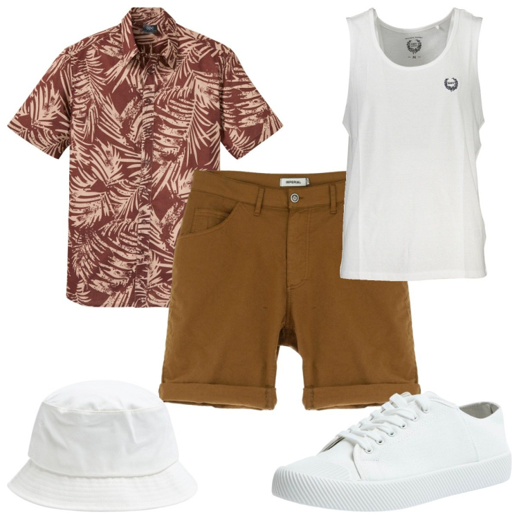 Outfit uomo - Total look #1943166. Stile Trendy per Tutti i giorni. Abbinamento con camicie a manica corta, sneakers, cappelli, shorts, canottiere.